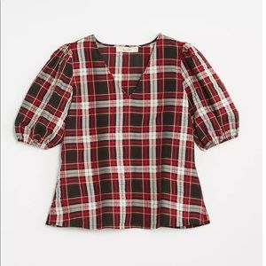 Loft plaid puff sleeve top